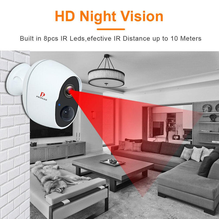 Pripaso 1080P Wireless Battery Powered IP CCTV Camera Outdoor Indoor Home Waterproof Security Rechargeable Wifi Battery Camera - Trendha