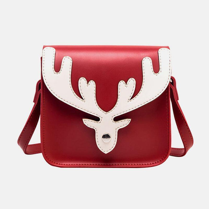 Women Faux Leather Contrast Color Christmas Elk Pattern Small Square Bag Crossbody Bag Shoulder Bag - Trendha