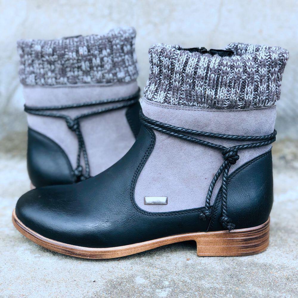 Large Size Women Retro Warm Daily Winter Sock Splicing Boots - Trendha