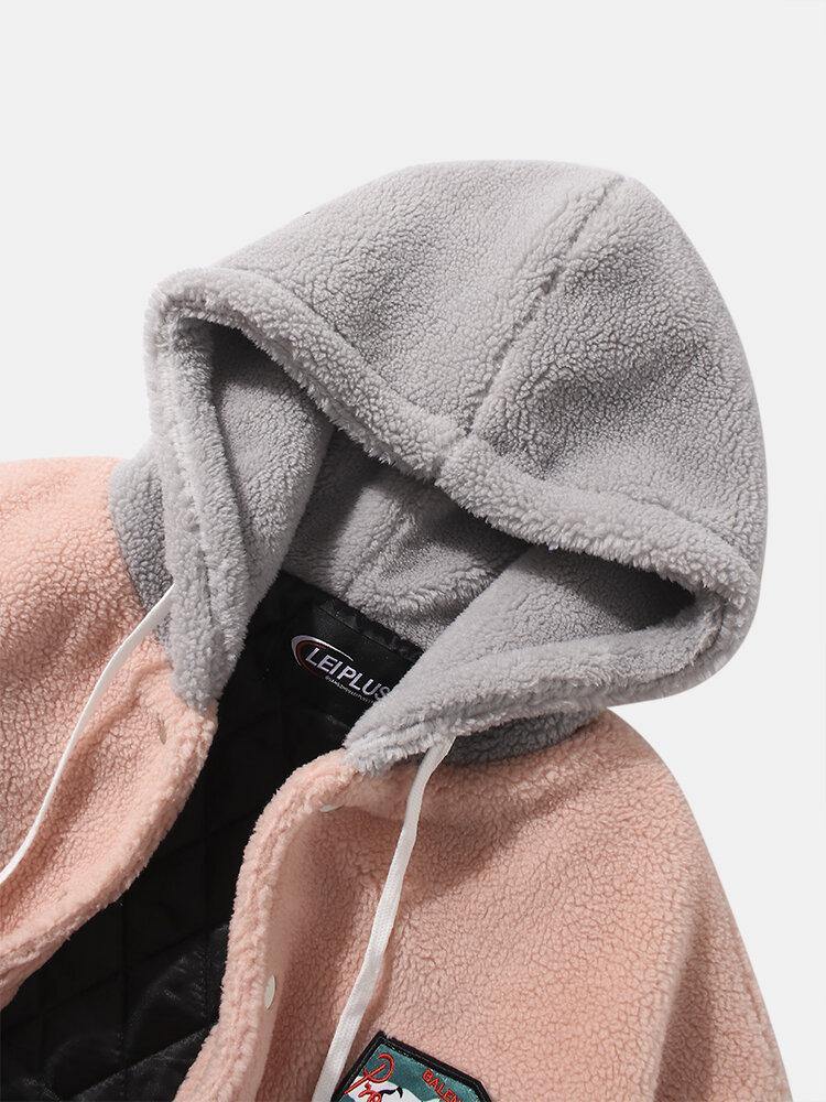 Mens Warm Graphics Drop Shoulder Fleece Thick Hooded Jacket With Pocket - Trendha