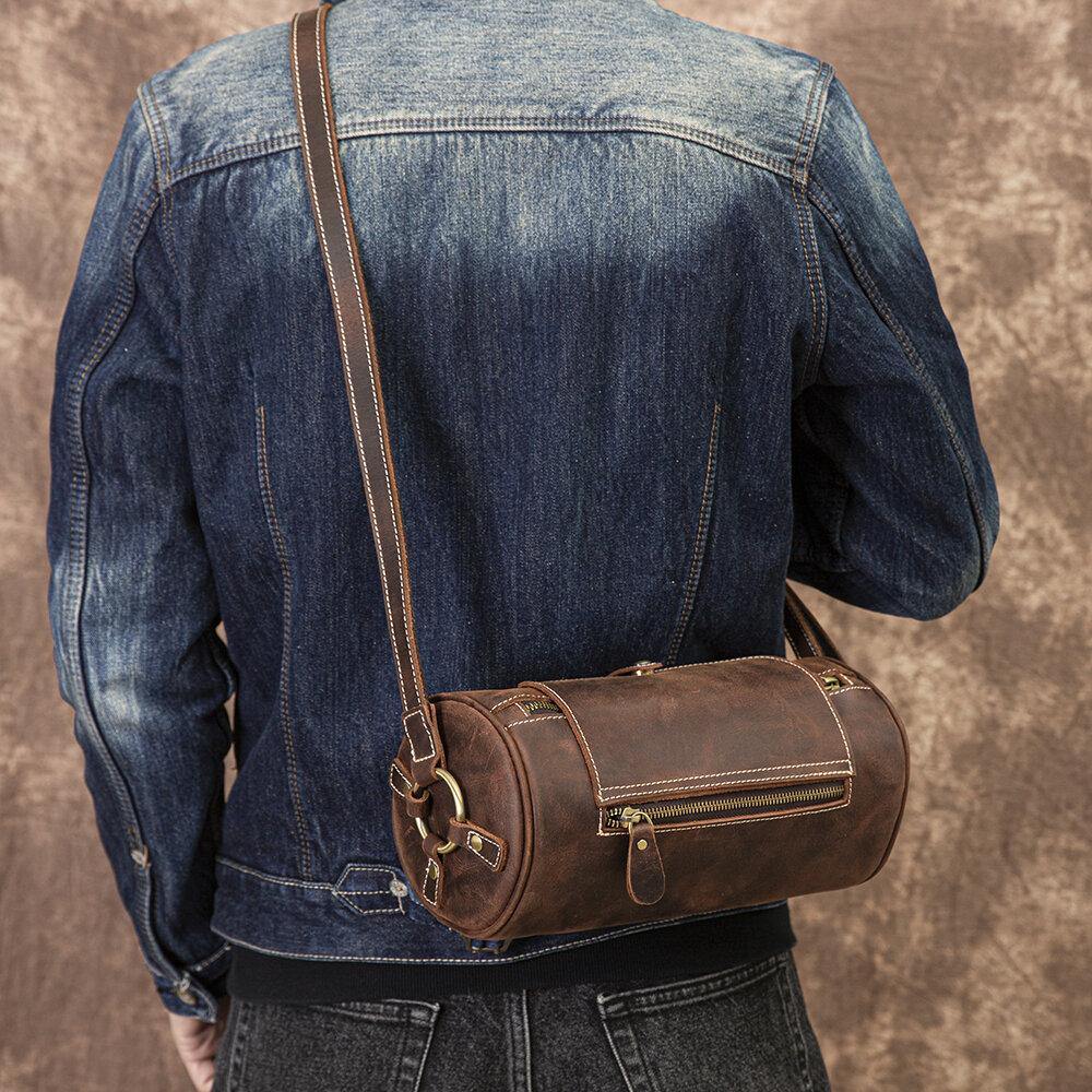 Men Genuine Leather Retro Fashion Adjustable Crossbody Bag Shoulder Bag - Trendha