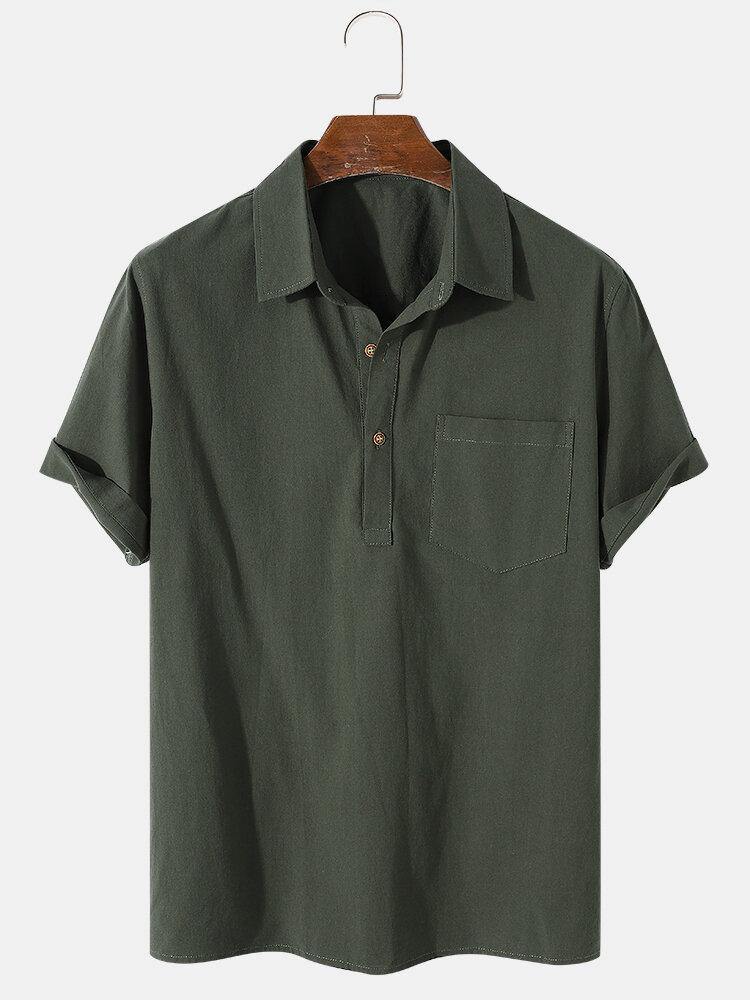 Mens 100% Cotton Basic Solid Color Lapel Short Sleeve Golf Shirt - Trendha