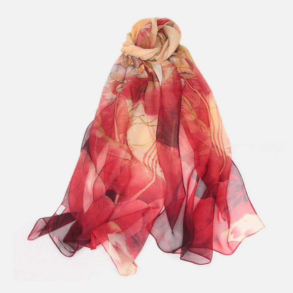 Women Georgette Colored Flower Printing Elegant Long Thin Silk Scarf Shawl - Trendha