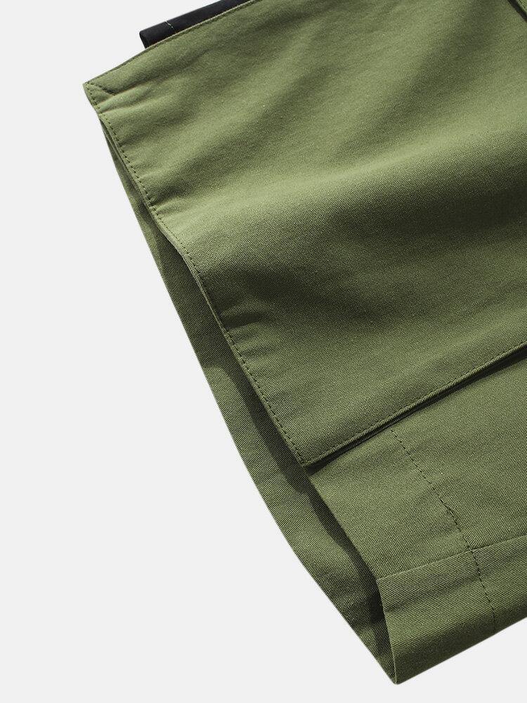 Mens 100% Cotton Multi-pocket Drawstring Elastic Waist Work Shorts - Trendha