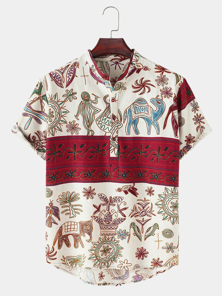Mens Causal Tribal Pattern Doodle Holiday Henley Shirts - Trendha