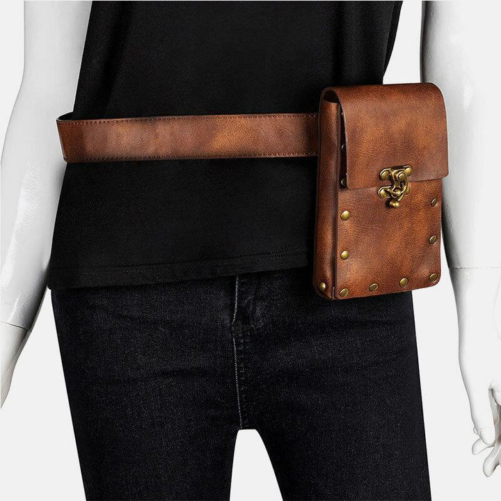 Men Faux Leather Steampunk Fashion Retro Sport 6.3 Inch Phone Bag Waist Bag - Trendha