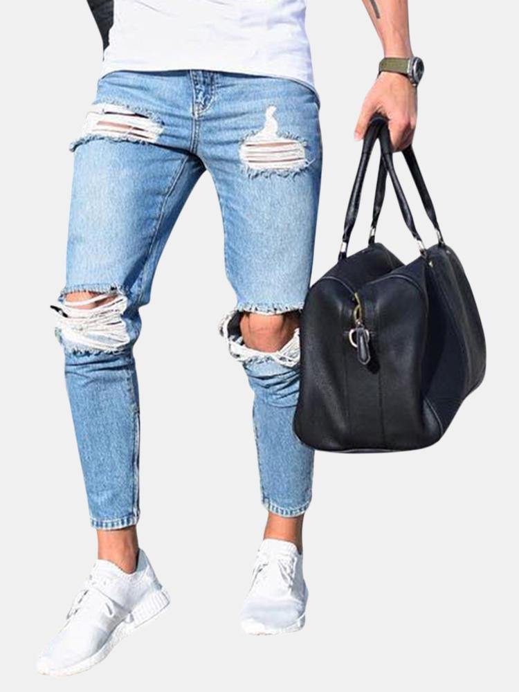 Ripped Stylish Low Waist Skinny Blue Jeans - Trendha