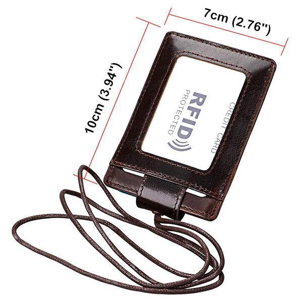 RFID Genuine Leather 4 Card Slot Neck Bag Card Holder - Trendha