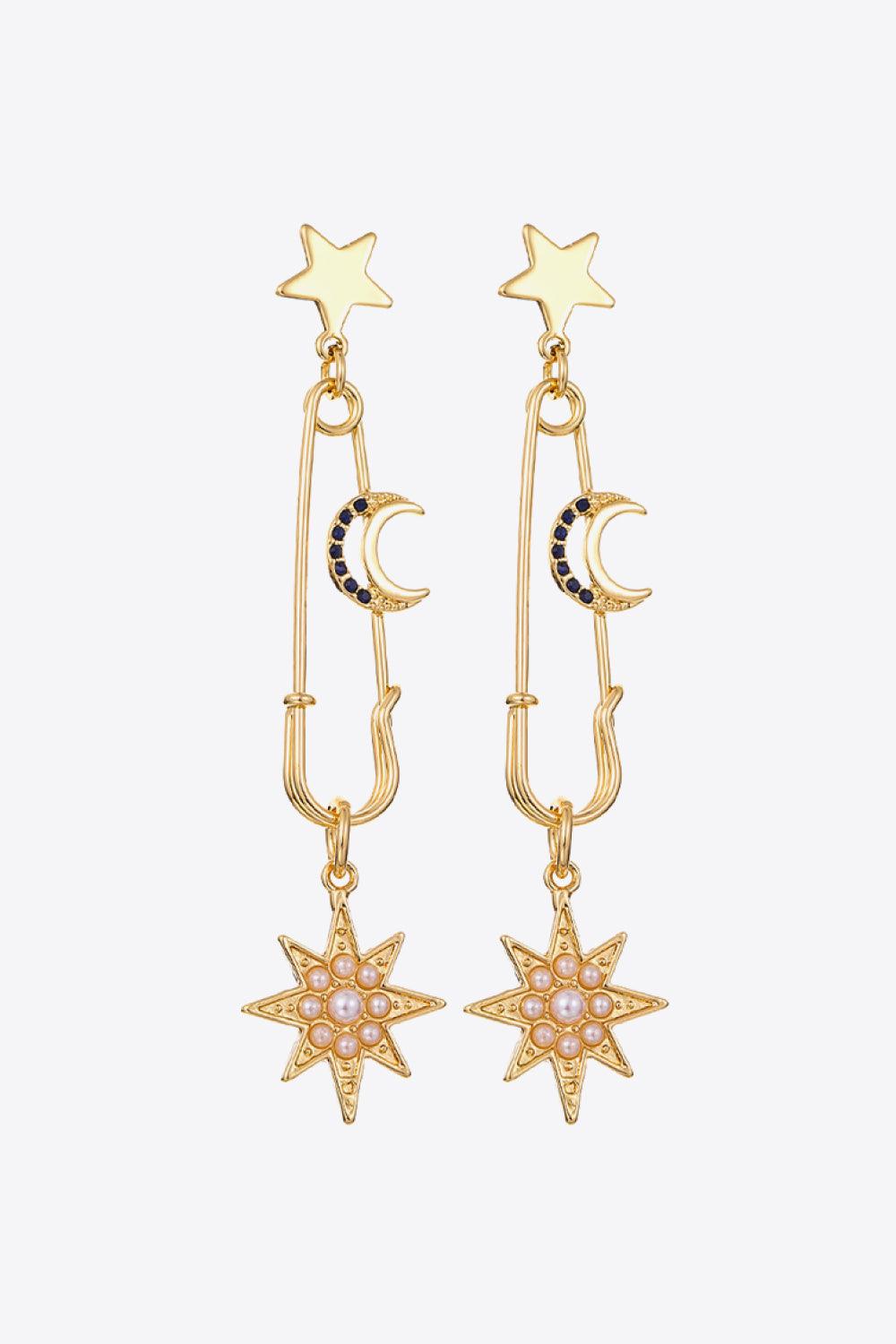 Inlaid Pearl Star and Moon Drop Earrings - Trendha