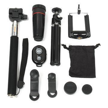 8X Telephoto Fisheye Lens bluetooth Selfie Shutter Stick Mini Tripod Set Kit for Smartphone Photography - Trendha