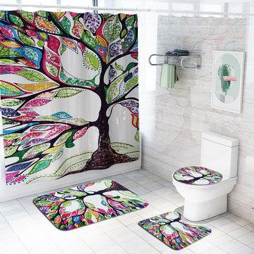 Tree Pattern Prints Bathroom Shower Curtain Non Slip Toilet Lid Cover Rugs Mat - Trendha