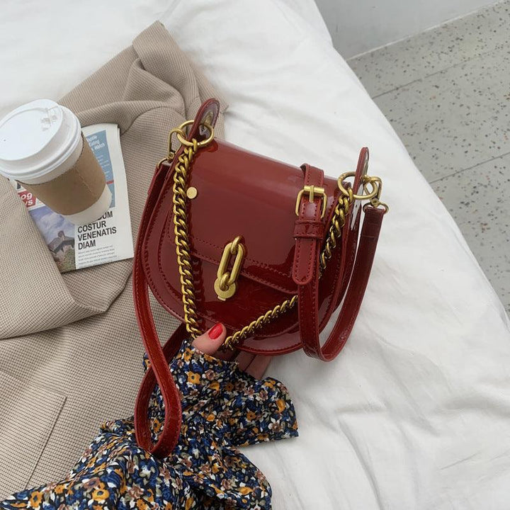 Patent Leather Chain Handbag Net Red Glossy - Trendha