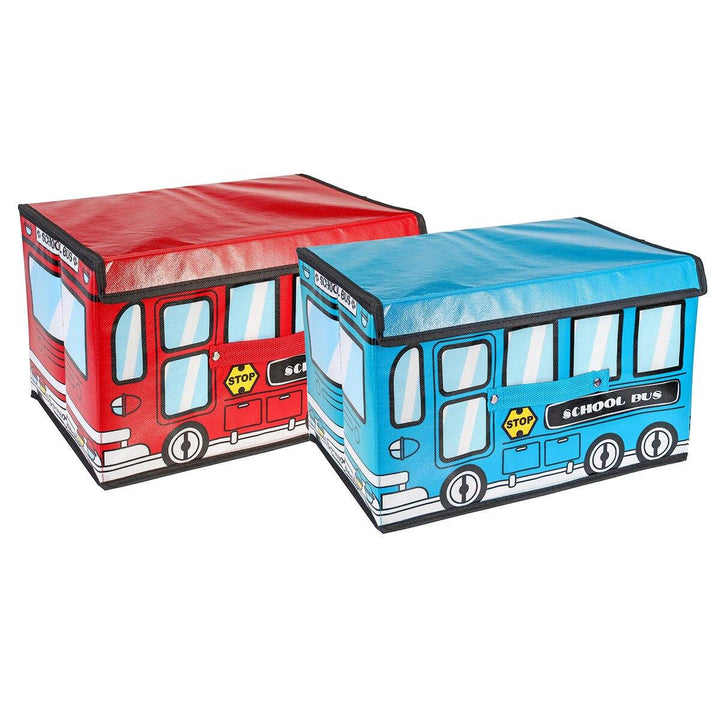 1.8L Waterproof Bus Shape Children Kids Toys Storage Box Foldable Non-woven Cartoon Car Pattern Toys Basket - Trendha