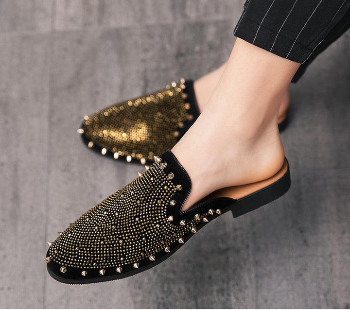 Men's Pointed-Toe Half Drag Shoes with Rhinestone Metal Detail - Trendha