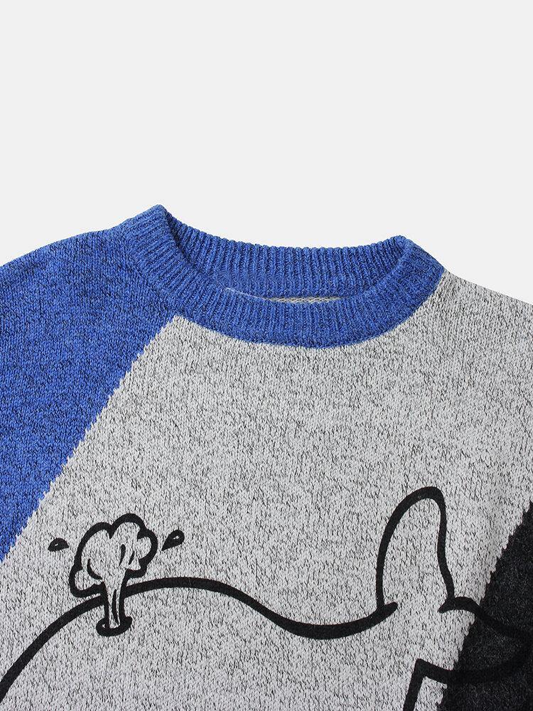 Mens Cartoon Whale Graphics Colorblcok Long Sleeve Cute Knitted Sweaters - Trendha