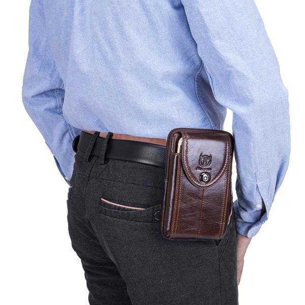 Bullcaptain Bag Men Genuine Leather Loop Belt Phone Bag - Trendha