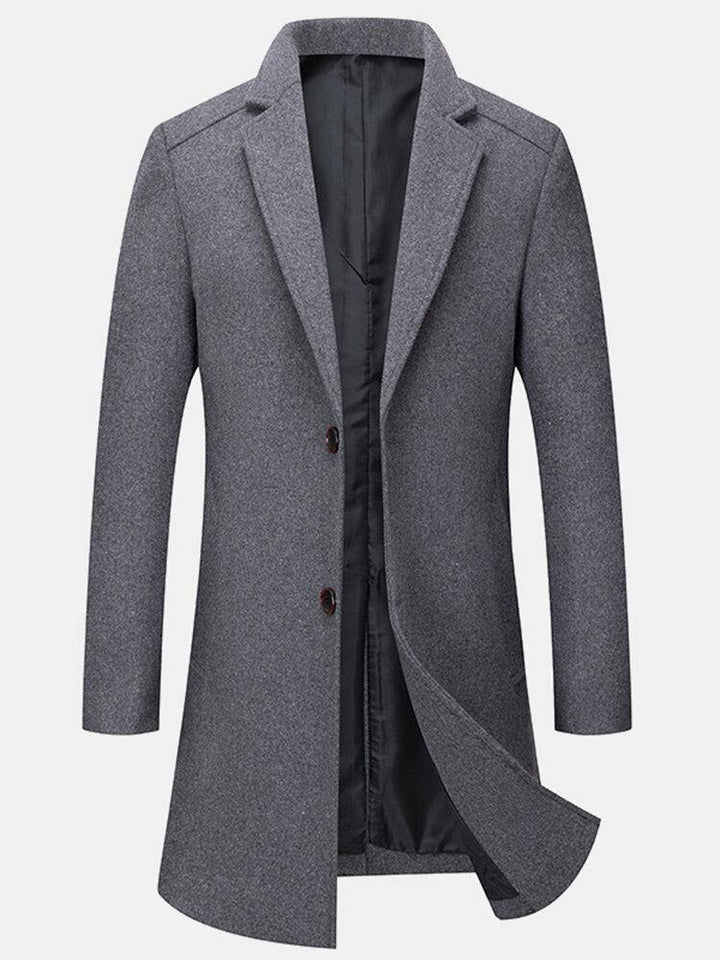 Mens Woolen Windproof Mid-Length Single-Breasted Business Trench Coats - Trendha