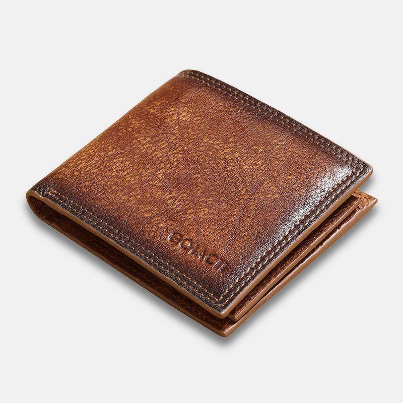Men Genuine Leather Short RFID Anti-theft Multi-card Slot Card Holder Coin Purse Wallet Cowhide Money Clip - Trendha