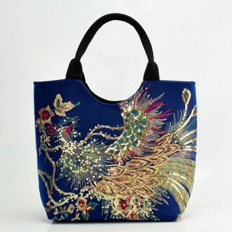 Women Canvas Embroidery Peacock Pattern Ethnic Style Multi-carry Handbag Crossbody Bag Shoulder Bag - Trendha