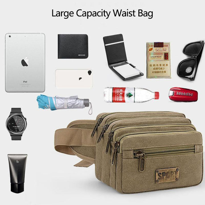 Men Waterproof Multi-pocket Waist Bag Canvas Large Capacity Multi-purpose Phone Bag Chest Bag Crossbody Bag Shoulder Bag - Trendha