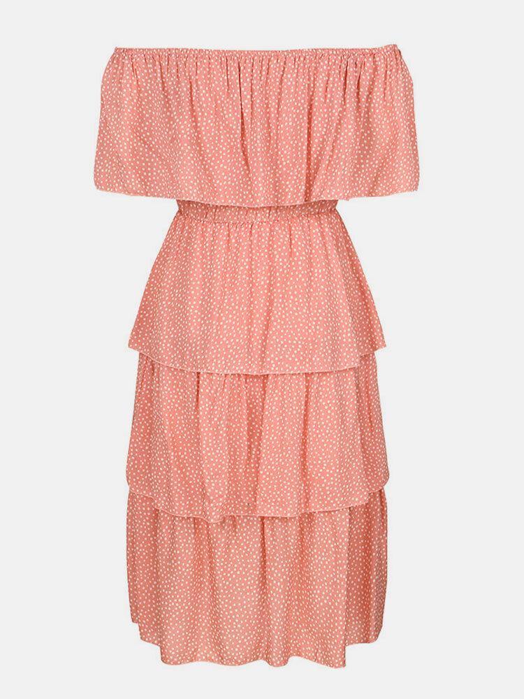 Polka Dot Print Off-shoulder Short Sleeve Layered Dress For Women - Trendha