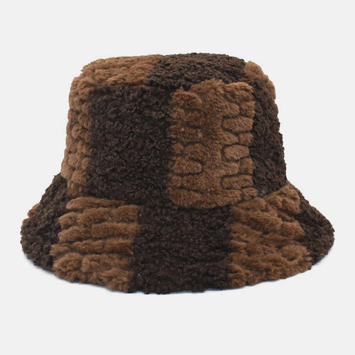 Unisex Lamb Hair Contrast Color Casual Warm Couple Hat Bucket Hat - Trendha