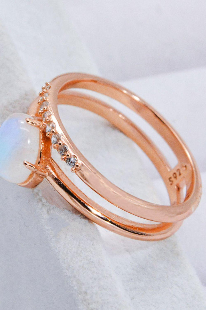 Natural Moonstone and Zircon Double-Layered Ring - Trendha