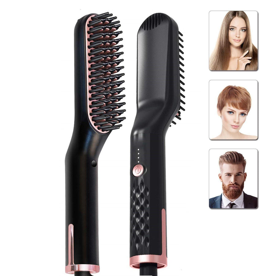 2 in1 Hair Straightener Brush Heating Beard Clip Comb Styler Electric Ionic Straightening Brush - Trendha