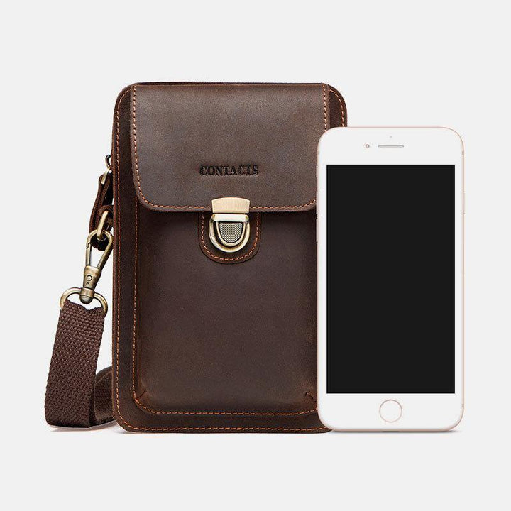 Men Genuine Leather Retro Casual Outdoor Multi-carry Phone Bag Crossbody Bag Waist Bag For 5.8 Inch Phone - Trendha