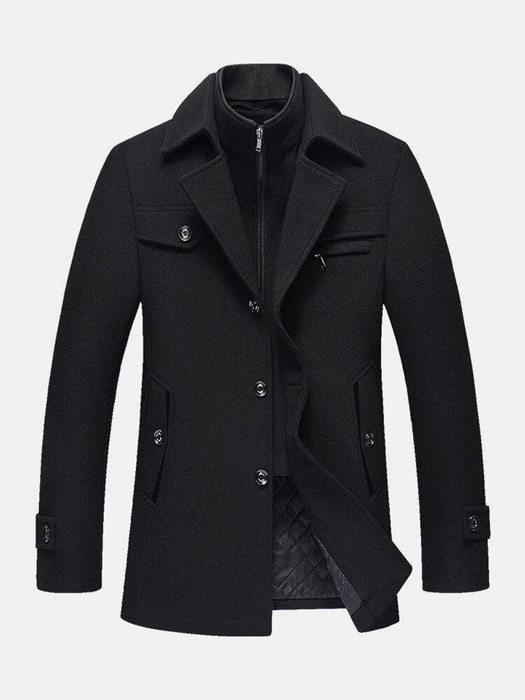 Mens Thicken Warm Solid Business Woolen Trench Coats - Trendha