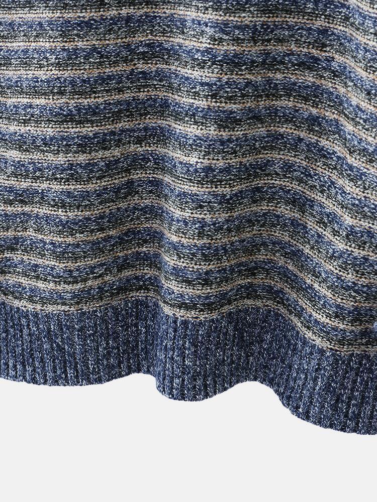 Mens Stripe Round Neck Warm Vintage Knitted Sweaters - Trendha