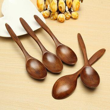 5Pcs Wooden Cooking Kitchen Utensil Coffee Tea Ice Cream Soup Caterin Spoon Tool - Trendha