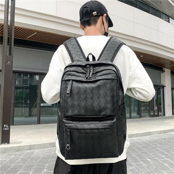 Men Faux Leather Large Causal Woven Capacity 14 Inch Laptop Bag School Bag Travel Backpack - Trendha
