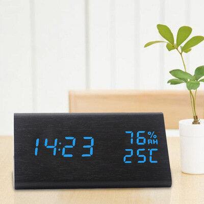 USB Voice Control Wooden Wooden Triangle Temperature LED Digital Alarm Clock Humidity Thermometer - Trendha