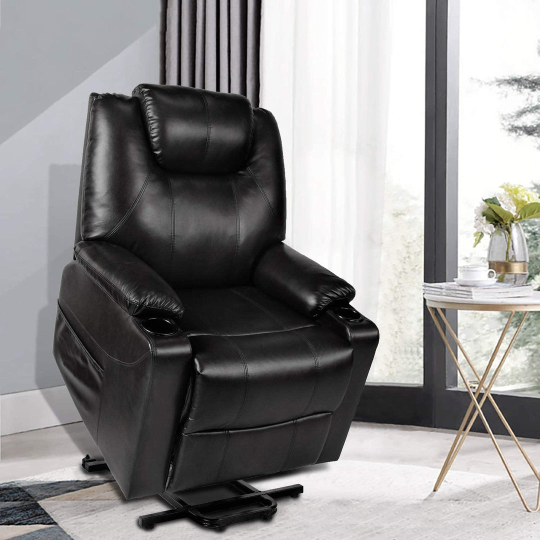 Recliner Chair, Electric Power Lift Recliner Chair Sofa, PU Leather Recliner Chair Ergonomic Lounge Chair with Cup Holders and Side Pockets, USB Ports - Trendha
