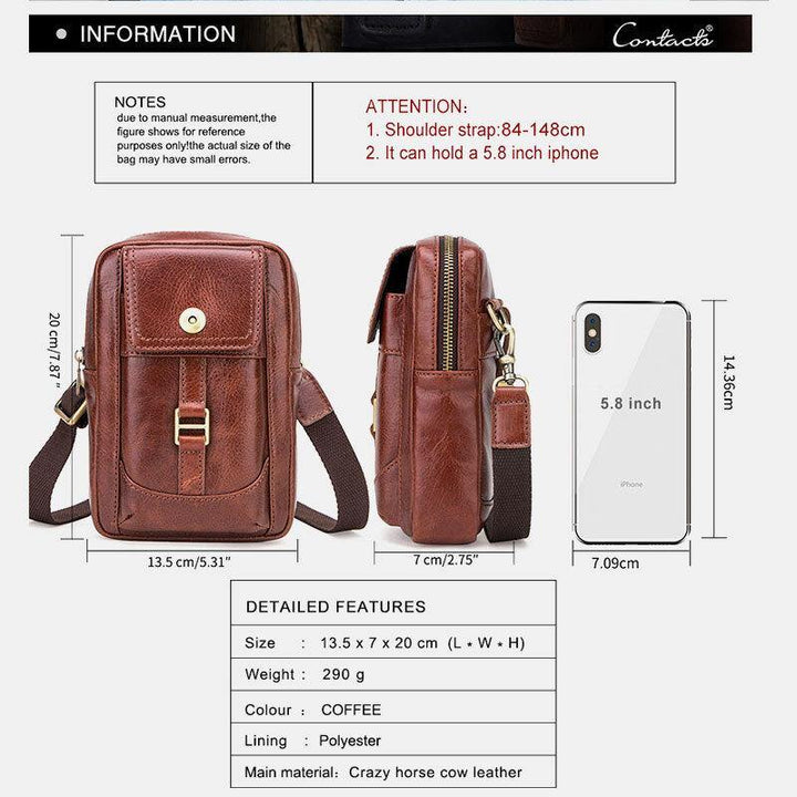 Men Genuine Leather Retro Fashion 5.8 Inch Phone Bag Multi-carry Crossbody Bag Waist Bag - Trendha