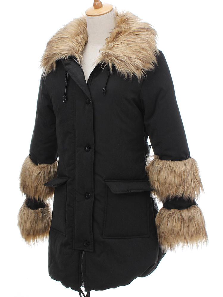 Casual Women Hooded Long Outwear Fur Collar Long Sleeve Jacket Coats - Trendha