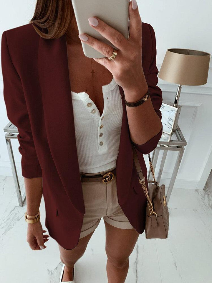 Women Solid Color Pocket Shawl Collar Elegant Long Sleeve Blazers - Trendha