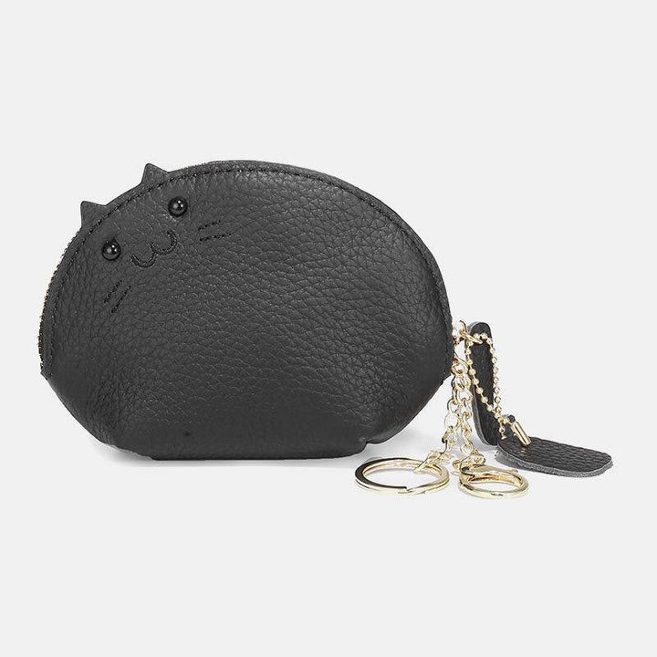 Women Genuine Leather Casual Cute Animal Cat Pattern Mini Hanging Coin Bag Storage Bag - Trendha