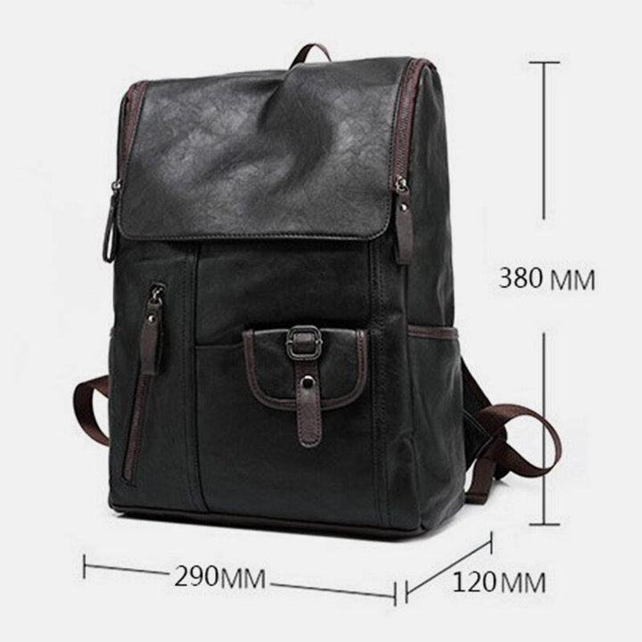Men Faux Leather Solid Casual Business 14 Inch Laptop Bag Travel Bag Backpack - Trendha