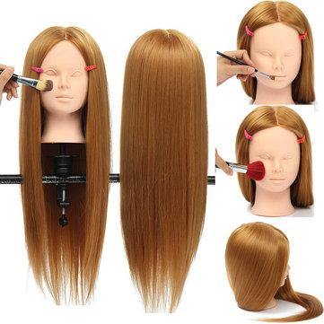 26" Long Hair Training Mannequin Head Model Hairdressing Makeup Practice with Clamp Holder - Trendha