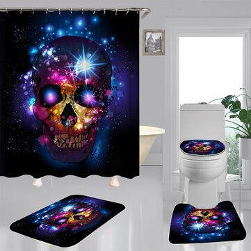 180*180cm Halloween Skull Bathroom Shower Curtain 3 Sets Decor Waterproof Fabric - Trendha