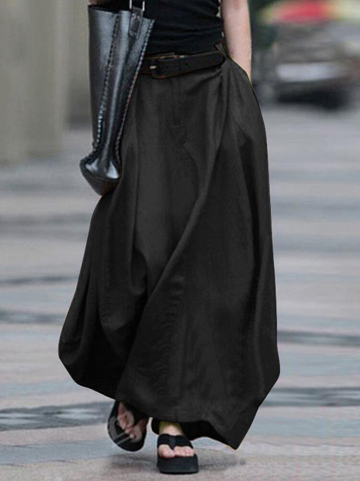Women Cotton High Elastic Waist Side Pocket Zipper Solid Casual Skirts - Trendha