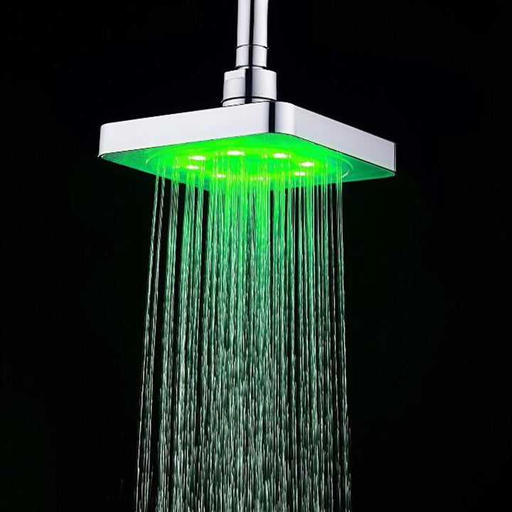 360° Adjustable 6 Inch LED Light Square Rain Shower Head Stainless Steel 3 Color Changing Temperature Control Bathroom Showerhead - Trendha