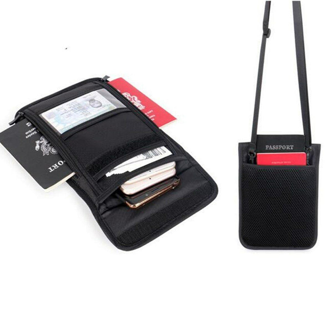 RFID Blocking Passport Holder Neck Stash Pouch Security Travel Wallet Shoulder Bag - Trendha
