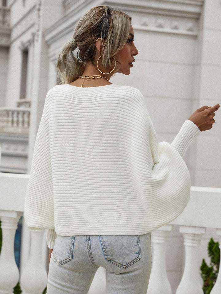 Horizontal Ribbing Dolman Sleeve Sweater - Trendha
