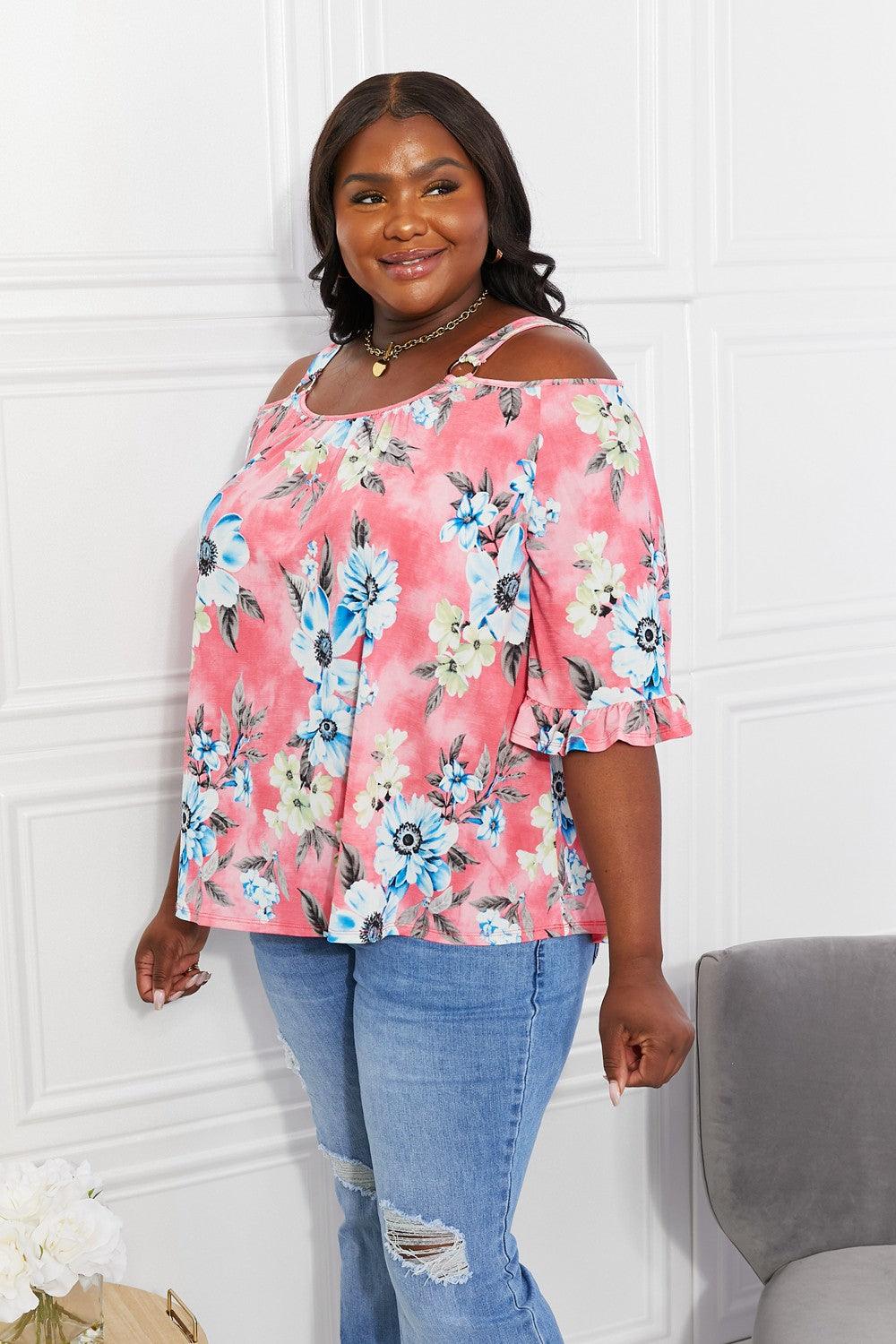 Sew In Love Full Size Fresh Take Floral Cold-Shoulder Top - Trendha
