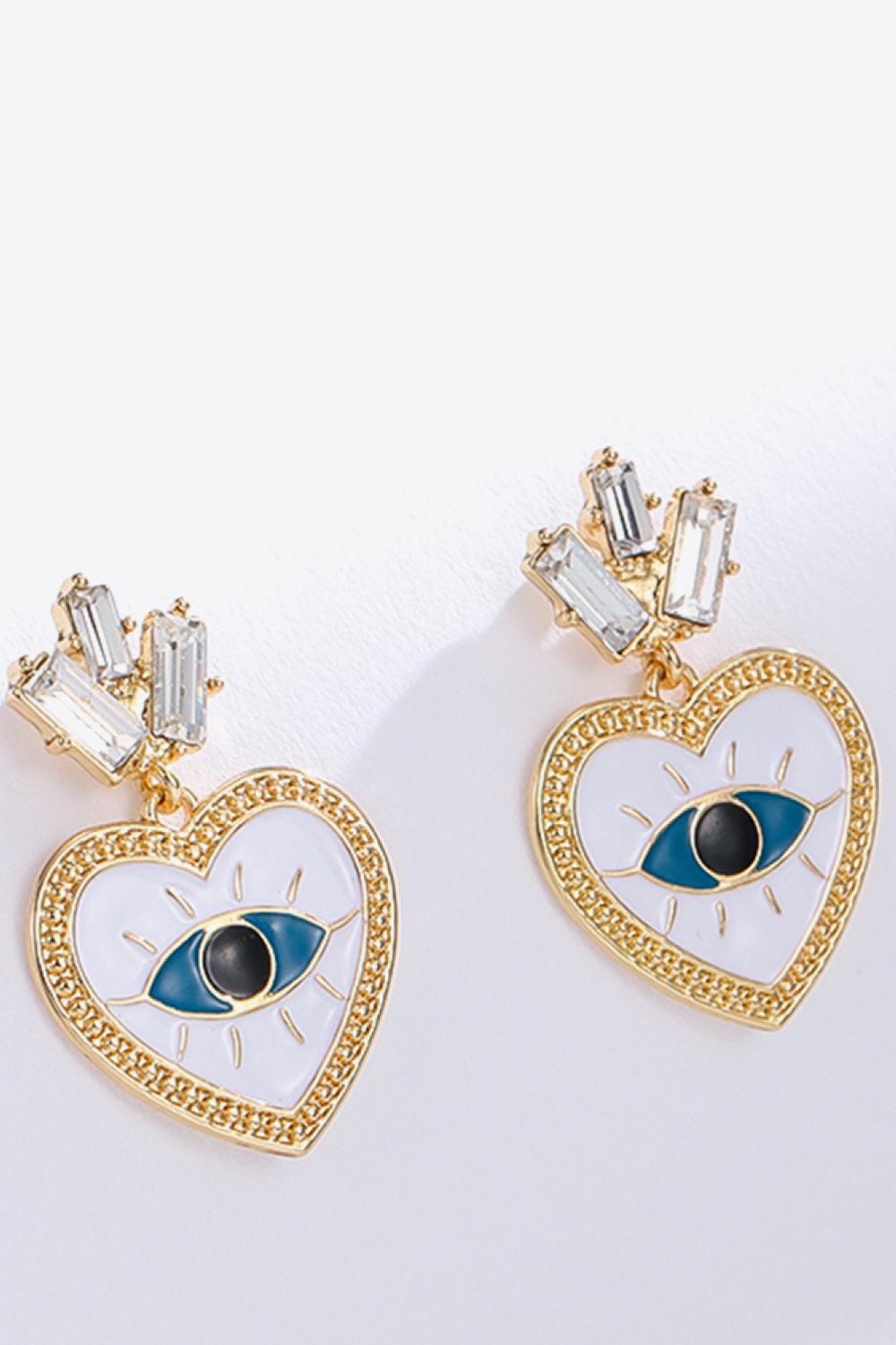 Evil Eye Heart-Shaped Drop Earrings - Trendha