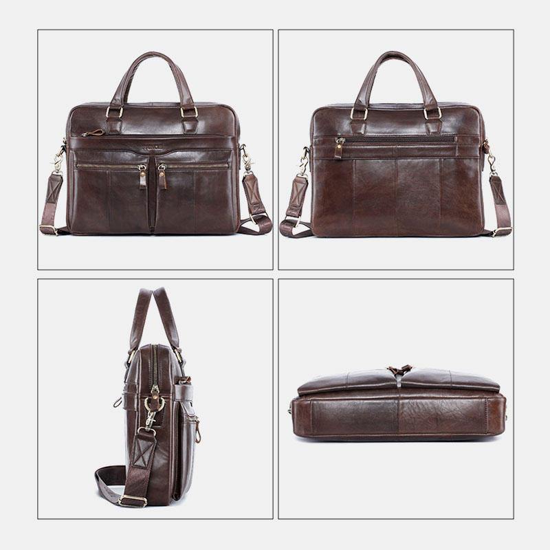 Men Genuine Leather Vintage Retro Multi-layer Handbag Business Bag - Trendha