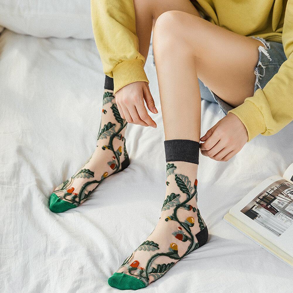 Women Ultra-Thin Cotton Sunflower Vine Flower Breathable Absorbent Tube Socks - Trendha